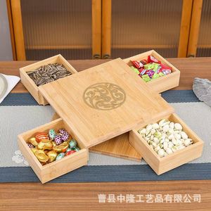 Caja giratoria de madera para frutos secos, rectangular roja, estilo chino nuevo, almacenamiento multifuncional para sala de estar, caja para dulces y alimentos. - Product Image 2