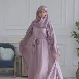 Conjunto de dos piezas de color sólido personalizado, hijab holgado con escote redondo modesto, abaya a juego