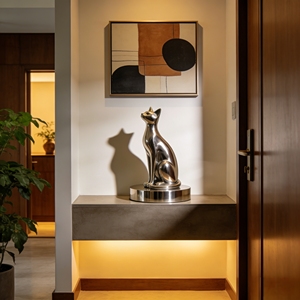 Sculpture en forme de chat, idéale pour la décoration élégante de la maison et du bureau, acier inoxydable personnalisé Bozhiyi - Product Image 2