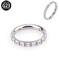 Grosir mode G23/ASTM F136 Titanium cincin segmen berengsel dengan kotak CZ Blaze Set cincin hidung anting perhiasan tindik