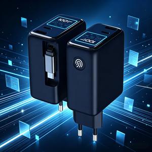 Wall Power Supply <b>Adapter</b> 70w gan charger with tft display retractable <b>plug</b> 2c1a usb c pd3.0 for business travel laptop - Product Image 1