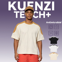 Kuenzi Kaos Lengan Pendek Oversized Color Blocking Cepat Kering Sensasi Dingin Antibakteri 7A Katun 240GSM untuk Pria