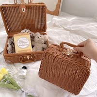 Panier à cadeaux vintage en rotin PP miniature, panier de rangement tissé portable pour cadeaux de baby shower, souvenirs de mariage et emballage cadeau