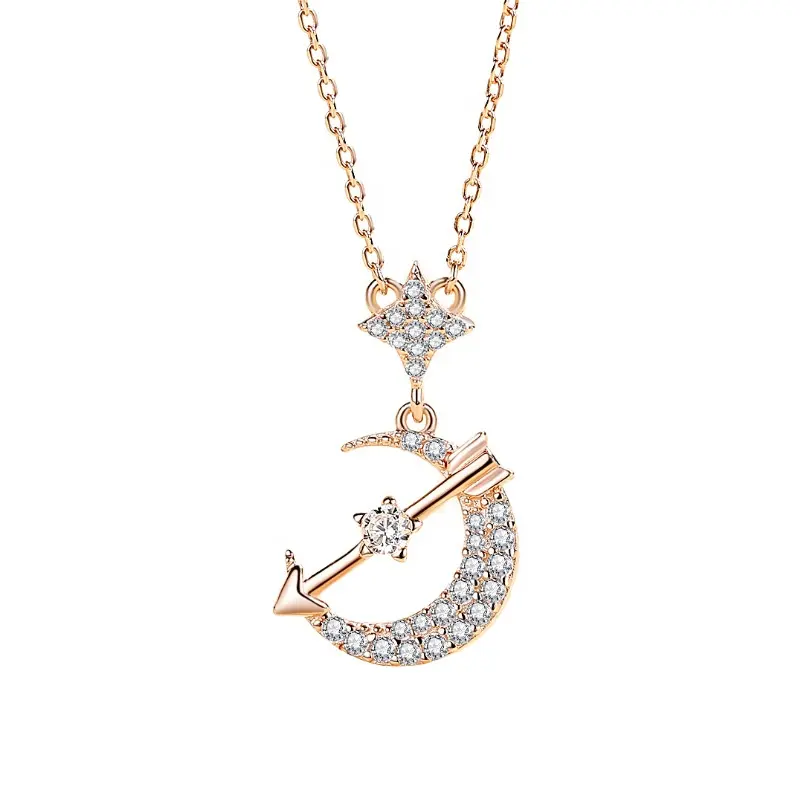 Latest design 925 sterling silver women fashion jewelry cupid love arrow star moon lady pendant necklace for couples