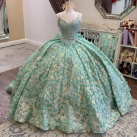 Robes de Quinceañera Mumuleo vert sauge scintillantes sexy à bretelles spaghetti avec appliques en cristal, robe de bal à paillettes, robes de 15 ans