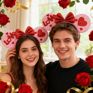 Cerchietto per Capelli a Forma di Cuore Rosa per Matrimoni e San Valentino, Accessorio per Capelli con Orecchie di Minnie e Mickey, Decorazione per Festival - Product Image 6