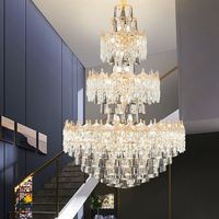 Lustre LED moderne en cristal avec hauteur réglable, en fer doré, avec garantie de 3 ans pour la maison, les escaliers et le salon