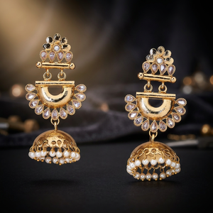 Vintage <b>Butterfly</b> Design Mehndi Plated Alloy Earrings 8668 White - Product Image 3