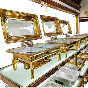 Calentador de Alimentos de Lujo para Hoteles Árabes, Recipiente Redondo Dorado de 9L con Quemadores de Alcohol, Acero Inoxidable para Buffet y Catering - Product Image 3