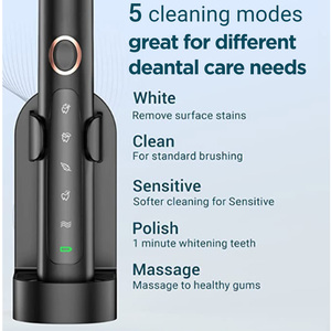 Cepillo de dientes eléctrico sónico recargable oral con 8 cabezales de cepillo IPX7 Cerdas medianas impermeables para adultos - Product Image 3