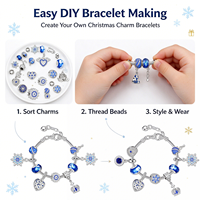 Kit de fabrication de bracelet porte-bonheur DIY pour calendrier de l'Avent de Noël, ensemble de bijoux perlés flocon de neige bleu argenté pour filles