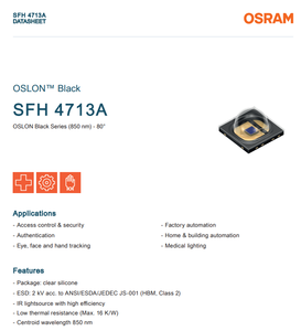 OSRAMs SFH 4713A Oslon Black High Power IR LED 850-860nm 80 องศาตัวส่งสัญญาณอินฟราเรดสำหรับกล้องวงจรปิดรักษาความปลอดภัย - Product Image 2