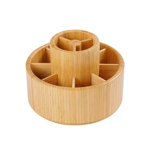Bamboo <b>Rotating</b> Desktop Storage Rack Pen Holder Office <b>Desk</b> Organizer Student Stationery Box Round Standing Type - Product Image 2
