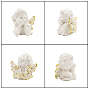 Coppia di Busto di Cherubini in Resina con Ali Dorate, Statuette di Angioletti Bianchi Antichi, Set Regalo per Decorazione Domestica da Tavolo - Product Image 5