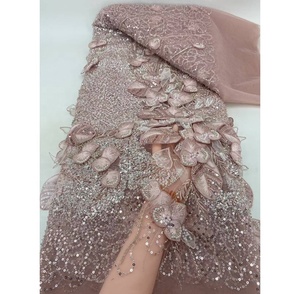Dentelle africaine de luxe, tissu perlé à la main avec des motifs de feuilles, robes traditionnelles nigérianes, vêtements traditionnels nigérians pour femmes - Product Image 4
