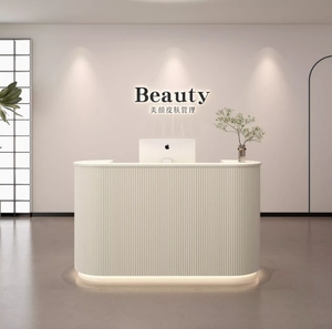 लक्जरी सफेद लकड़ी का स्पा रिसेप्शन डेस्क काउंटर आधुनिक छोटे सौंदर्य दुकान होटल के सामने डेस्क - Product Image 1
