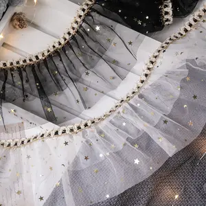 LS791 Plissee Star Moon Mesh Stickerei Spitze Trimmen Zubehör DIY Kleidung Kragen Kleid Saum Ärmel Dekoration