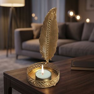 Single Leaf Metal T-Light Holder Made Gold Home Decor Modern Industrial Furnishing for Candles <b>Lanterns</b> - Product Image 4