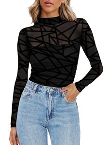 <span class=keywords><strong>Blusa</strong></span> de Mujer <span class=keywords><strong>con</strong></span> Estampado Floral y de Leopardo, OEM y ODM, <span class=keywords><strong>con</strong></span> Malla <span class=keywords><strong>Transparente</strong></span>, Encaje Sexy Bordado, Cuello Alto Simulado, Camiseta Interior <span class=keywords><strong>Negra</strong></span> - Product Image 2