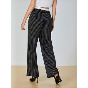 Pantalon large rayé pour femme, taille haute, infroissable, avec poches, décontracté, pour le travail ou le bureau - Product Image 3
