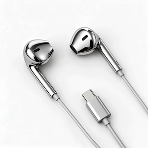 Silver Plated Chrome Earphones Type C Wired <b>Earbuds</b> Silver Chrome Metal Wired Earphones In Ear Headphones - Product Image 2