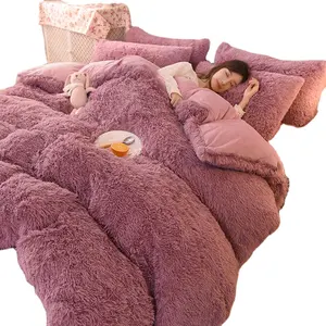 Cheap Price Winter Home Shaggy Plush Comforter Soft Fluffy Bed Sheet Bedding Set