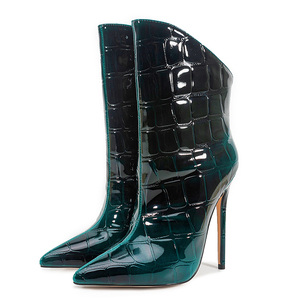 Botines de tacón alto para mujer, talla grande 47, con estampado de piedras y degradado de colores, de charol brillante y ajuste ancho - Product Image 5