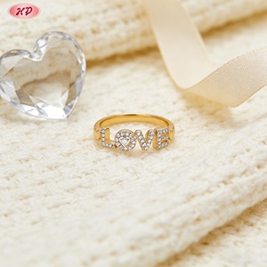 แหวนทองชุบ 18K ประดับเพชรซิคอนเกรด AAA รูปตัวอักษร LOVE ยี่ห้อ Hengdian Jewelry สำหรับผู้หญิง เครื่องประดับแฟชั่น - Product Image 3