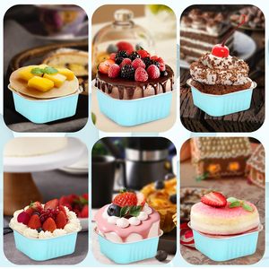 Moules à gâteaux miniatures de 300 ml (10 oz), moules à cupcakes carrés jetables, petits moules à dessert, contenants en aluminium avec couvercle - Product Image 3