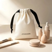 Pochette cosmétique en coton personnalisée avec cordon de serrage, sac d'emballage réutilisable pour produits de beauté