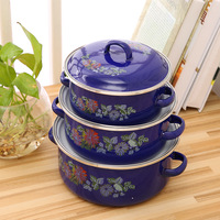 Coffret de 3 casseroles émaillées Cooks Tradition avec couvercle décoré de fleurs pour soupes et bouillons – Batterie de cuisine durable pour le camping