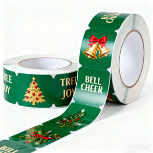 Coffrets cadeaux de Noël à dos vert avec imprimés dorés de luxe Étiquettes adhésives accentuées à base verte festive Combo de couleurs de vacances classiques - Product Image 1