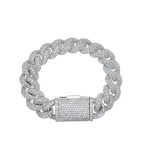 18Mm Wide Cuban <b>Bracelet</b> With Three Rows of Zirconium Classic Cuban <b>Bracelet</b> <b>Copper</b> Studded With Zirconium Tanjing Fashion - Product Image 4