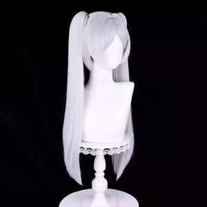 Peluca de Anime <span class=keywords><strong>Huayi</strong></span> al por Mayor, 70 cm de Largo, Lisa, Plateada y Blanca, de Frieren at the Funeral, Sintética, para Cosplay, con Dos Coletas, para Mujeres Adultas - Product Image 3