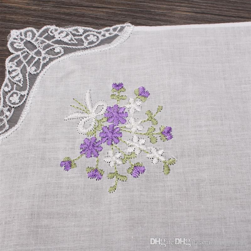 ヴィンテージコットン女性用ハンカチ 刺繍蝶レースフラワーハンカチ 花