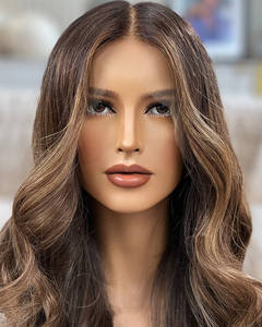 Pelucas <span class=keywords><strong>Balayage</strong></span> Color Marrón, <span class=keywords><strong>Cabello</strong></span> Europeo, Doble Trama, Reflejos Cenizos, <span class=keywords><strong>Ondulado</strong></span> Natural, Peluca Judía Kosher, Nudos Invisibles, Nudos Decolorados - Product Image 6