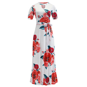 Coldker S-5XL stile europeo <span class=keywords><strong>abiti</strong></span> Casual da donna stampa floreale Patchwork motivo a righe a trapezio stile impero corto - Product Image 3