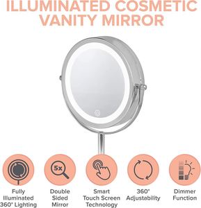 1x/3x/5x Magnification Double Sided Salon Style Iron Frame Glass <b>LED</b> Round Table Desk <b>Makeup</b> <b>Mirror</b> with Light for Living Room - Product Image 2