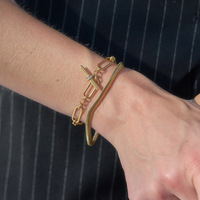 Ensemble collier, bracelet et boucles d'oreilles en zircon en forme de T, bijoux en acier inoxydable, luxe léger