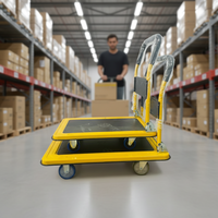 Chariots à plateforme en acier antidérapants personnalisables, conception à quatre roues, utilisation en entrepôt, transport d'affaires personnels, support OEM
