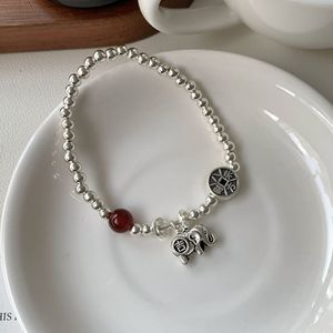 Bracelet Éléphant en Argent Sterling S925 avec Agate Rouge, Style Chinois, Huit Directions de Prospérité, Bijou Élastique pour Femme - Product Image 4