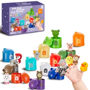6 개 부드러운 접착제 귀여운 동물 매칭 하우스 교육 장난감 1 2 3 세 아기를위한 교육 선물 학습 장난감