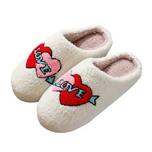 Chinelos de pelúcia personalizados, chinelos deslizantes para casa quente, sorridente, de pele falsa, feliz rosto, feminino, sapatos para família, chinelos de pelúcia personalizados, venda imperdível