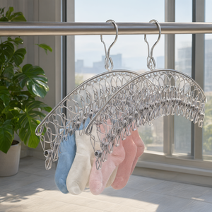 Colgador de Secado de Acero Inoxidable Sólido con Forma de Arco, Resistente al Viento, con Múltiples Clips para Calcetines, 6, 8, 10, 12, 16, 20 Clips para Hogar y Cocina - Product Image 2