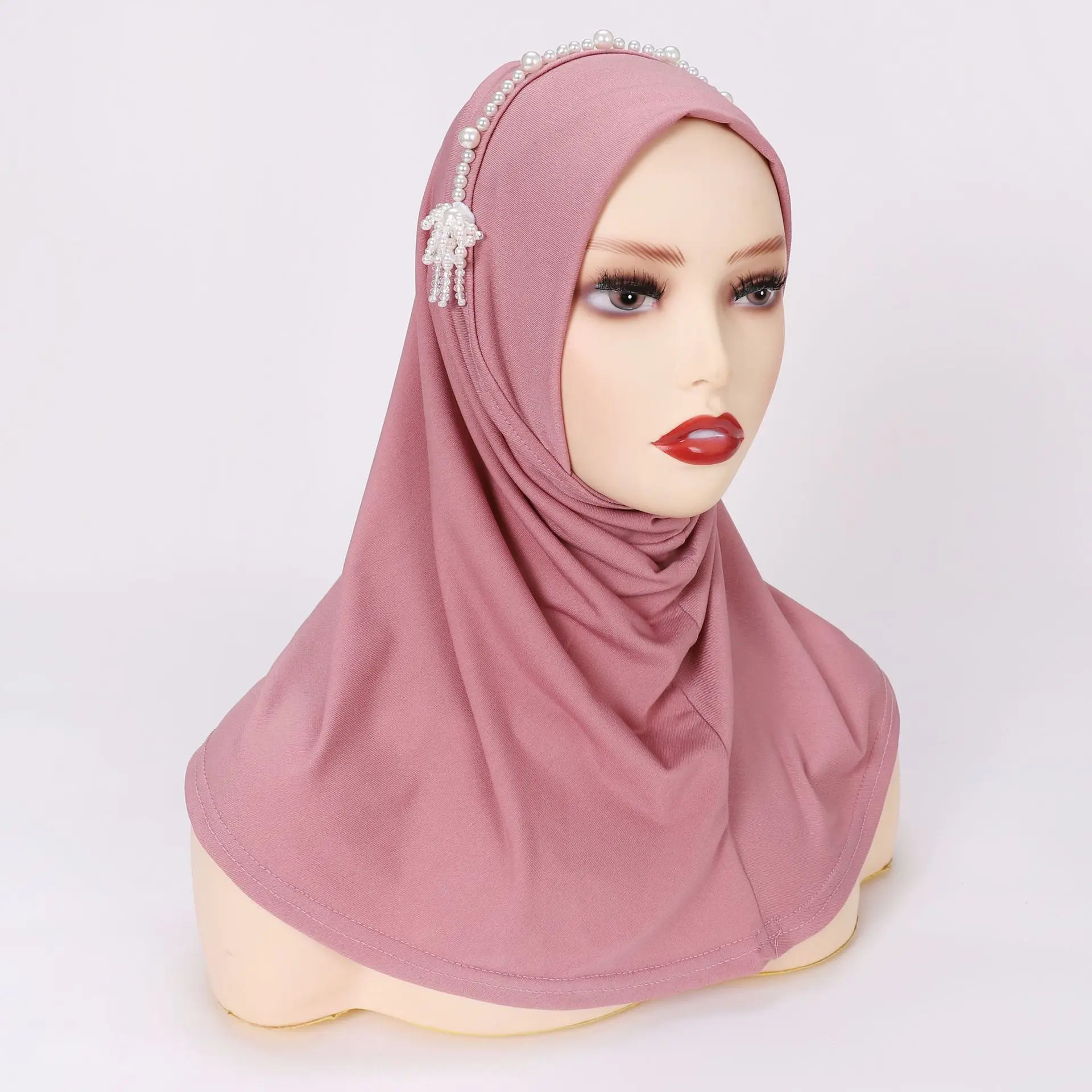लक्जरी तत्काल हिजाब सनी दुपट्टा मुस्लिम महिलाओं मोती सजावट के तहत पहनने के लिए आसान के साथ भीतरी टोपी हिजाब टोपी लपेटें