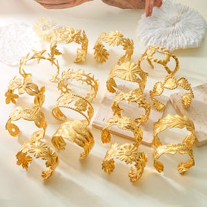 Classic Style Trendy 18K Gold Stainless Steel <b>Flower</b> Wide Open Fashion Women's Wedding Cuff <b>Bracelets</b> - Product Image 2