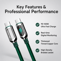 Kabel Pengisian Cepat USB-C 100W Grosir, Kabel Ponsel Kepang Nilon, Kabel Pengisian Universal
