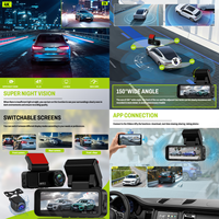 Caméra embarquée Podofo 4K à double objectif, écran de rétroviseur de voiture 3,16 pouces, DVR, enregistrement en boucle, version nocturne, WIFI, GPS, caméra avant 4K + caméra arrière 2K, OEM