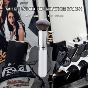Brocha de Maquillaje Vegana con Logotipo Personalizado, Mango de Madera Blanca, Pelo Sintético, Redonda, para Rostro - Product Image 2