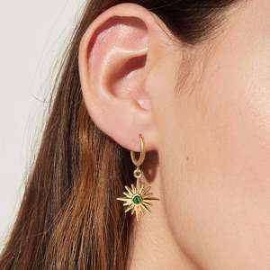 Pendientes Colgantes de Estrella Estilo Retro Europeo Americano, Acero Inoxidable Chapado en Oro de 18K con Piedras Naturales, Pendientes Circulares - Product Image 4